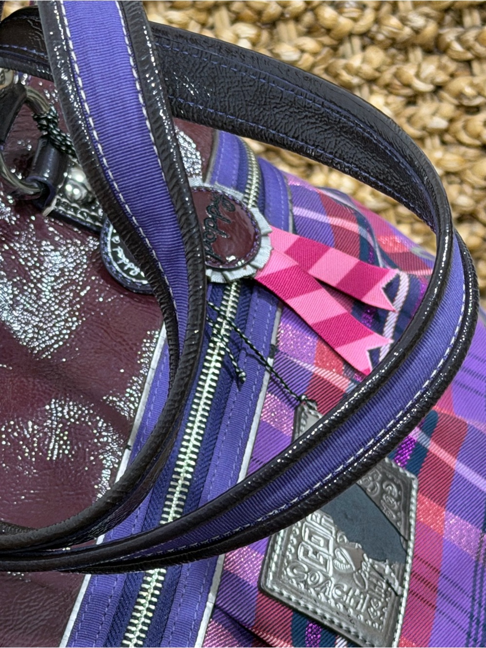Coach Poppy Tartan Plaid Glam Tote Bag - Picture 7 of 11